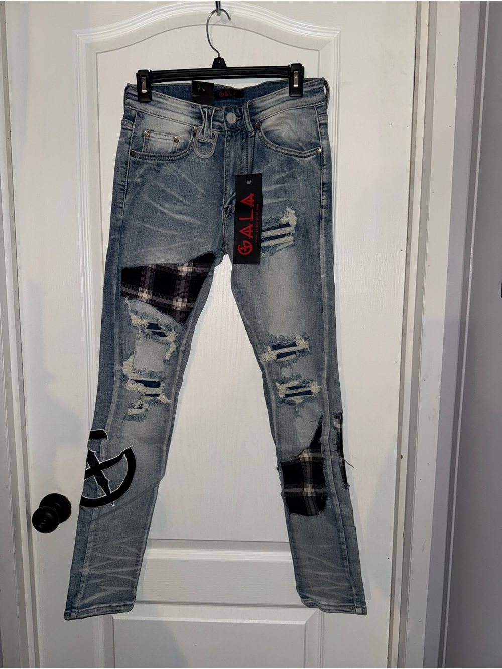 GALA Men’s Skinny Distressed Patchwork Jeans - Light Blue